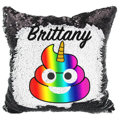 Handmade Personalized Rainbow Poop Reversible Sequin Pillow Case