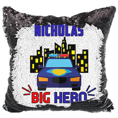 Handmade Personalized Police Hero Reversible Sequin Pillow Case