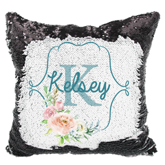 Handmade Personalized Floral Monogram Reversible Sequin Pillow Case