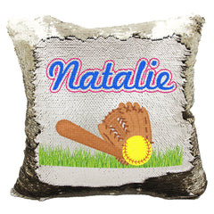 Handmade Personalized Softball Field Reversible Sequin Pillow Case