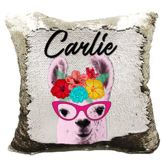 Handmade Personalized Flower Crown Llama Reversible Sequin Pillow Case