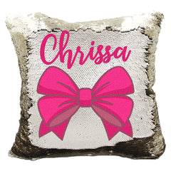 Handmade Personalized Pretty Bow Reversible Sequin Pillow Case