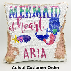 Handmade Personalized Mermaid At Heart Reversible Sequin Pillow Case