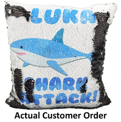 Handmade Personalized Shark Attack Reversible Sequin Pillow Case