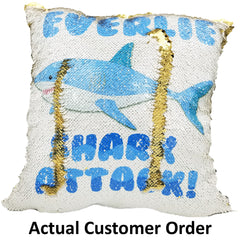 Handmade Personalized Shark Attack Reversible Sequin Pillow Case