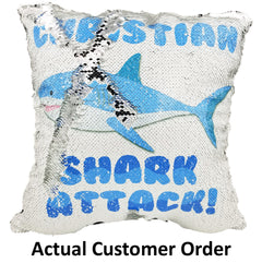 Handmade Personalized Shark Attack Reversible Sequin Pillow Case