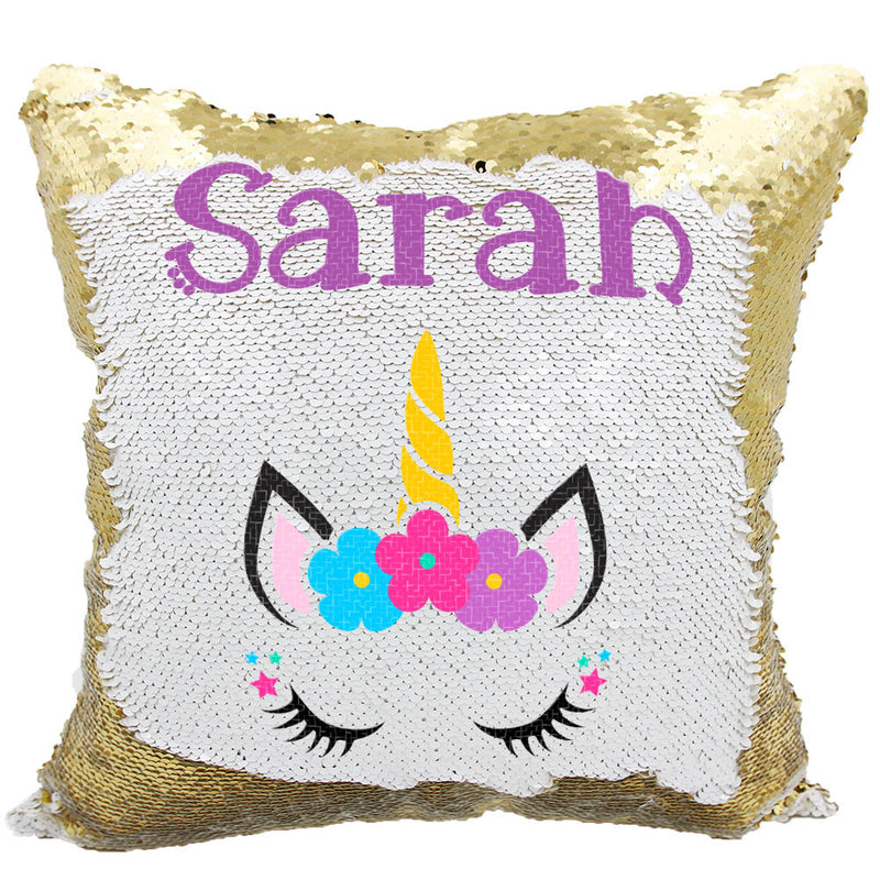 Handmade Personalized Unicorn Flora Sequin Pillow Case