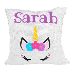 Handmade Personalized Unicorn Flora Sequin Pillow Case