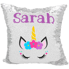 Handmade Personalized Unicorn Flora Sequin Pillow Case