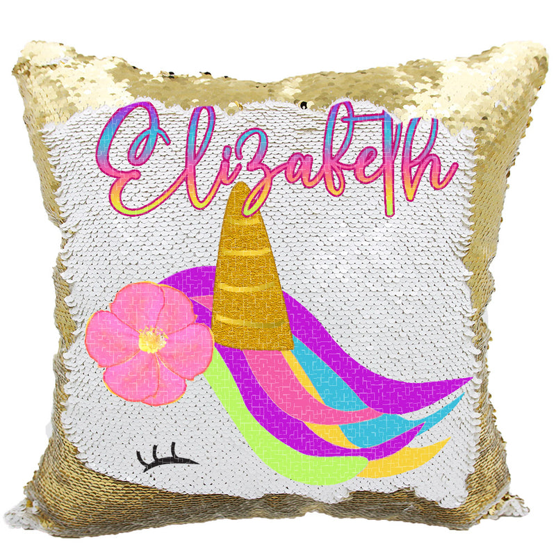 Handmade Personalized Neon Colors Unicorn Sequin Pillow Case