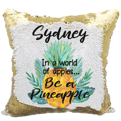 Handmade Personalized Be A Pineapple Quote Reversible Sequin Pillow Case