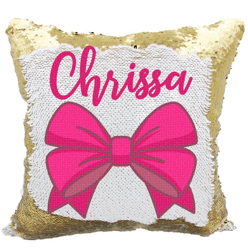 Handmade Personalized Pretty Bow Reversible Sequin Pillow Case