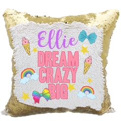 Handmade Personalized Dream Crazy Big Bow Quote Reversible Sequin Pillow Case