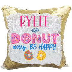 Handmade Personalized Donut Worry Reversible Sequin Pillow Case