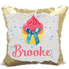 Handmade Personalized Cupcake Bow Reversible Sequin Pillow Case