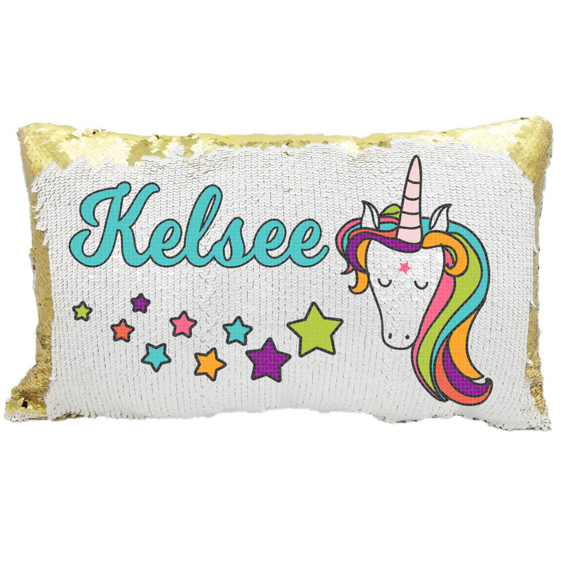 Handmade Personalized Stars Unicorn Rectangle Sequin Pillow Case