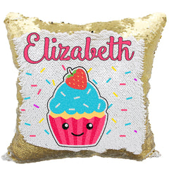 Handmade Personalized Confetti Birthday Cupcake Reversible Sequin Pillow Case