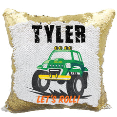 Handmade Personalized Monster Truck Reversible Sequin Pillow Case