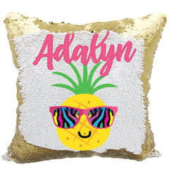 Handmade Personalized Cool Pineapple Reversible Sequin Pillow Case