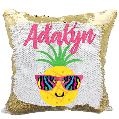 Handmade Personalized Cool Pineapple Reversible Sequin Pillow Case