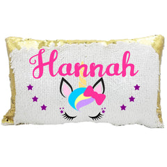 Handmade Personalized Bow Unicorn Rectangle Sequin Pillow Case