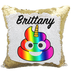 Handmade Personalized Rainbow Poop Reversible Sequin Pillow Case