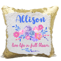 Handmade Personalized Live Life in Full Bloom Reversible Sequin Pillow Case