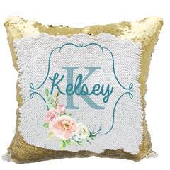 Handmade Personalized Floral Monogram Reversible Sequin Pillow Case