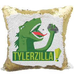 Handmade Personalized Godzilla Dinosaur Reversible Sequin Pillow Case