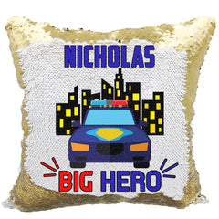 Handmade Personalized Police Hero Reversible Sequin Pillow Case