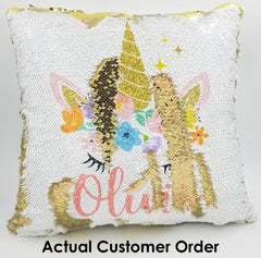 Handmade Personalized Unicorn Sparkles Sequin Pillow Case