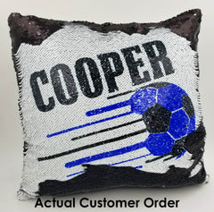 Handmade Personalized Soccer Reversible Sequin Pillow Case