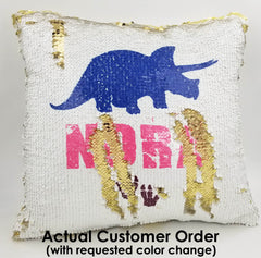 Handmade Personalized Dinosaur Footprints Reversible Sequin Pillow Case