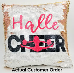 Handmade Personalized Cheerleader Reversible Sequin Pillow Case