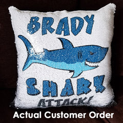 Handmade Personalized Shark Bite Reversible Sequin Pillow Case