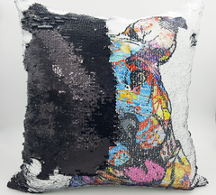 Handmade Reversible Sequin Pillow Case with Pit Bull Mosaic Design