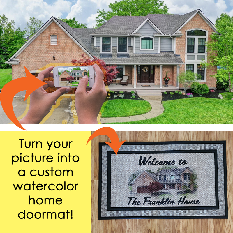 Personalized Watercolor House Photo Indoor/Outdoor Door Mat