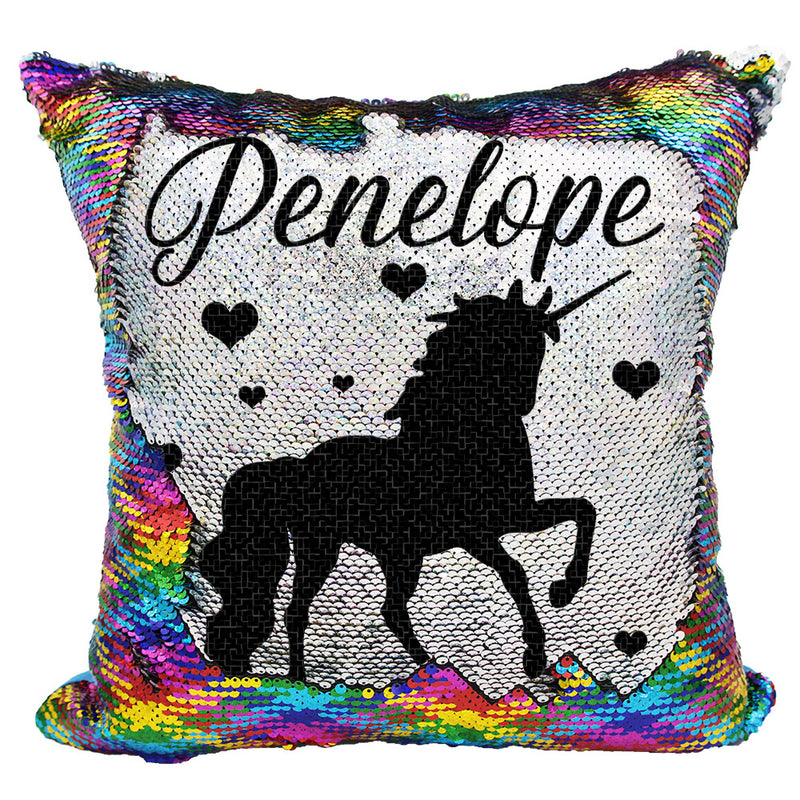 Handmade Personalized Silhouette Unicorn Sequin Pillow Case