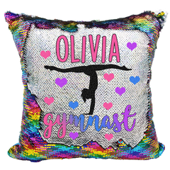 Handmade Personalized Gymnastics Heart Reversible Sequin Pillow Case