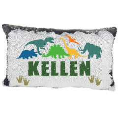 Handmade Personalized Dinosaur Footprints Rectangle Sequin Pillow Case