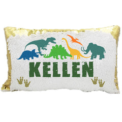 Handmade Personalized Dinosaur Footprints Rectangle Sequin Pillow Case