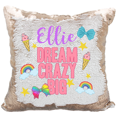 Handmade Personalized Dream Crazy Big Bow Quote Reversible Sequin Pillow Case