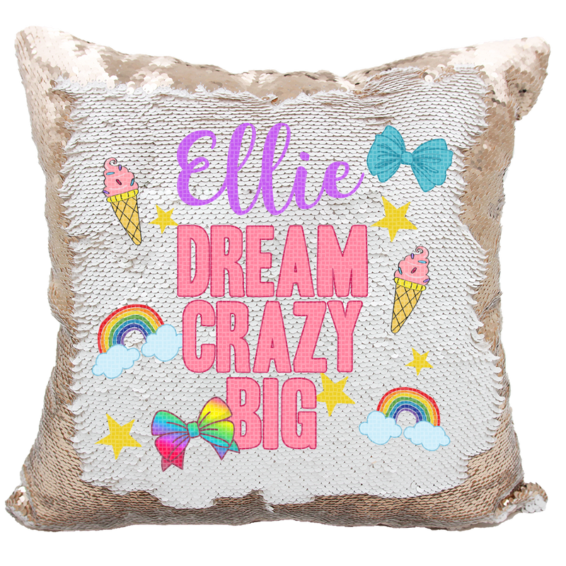 Handmade Personalized Dream Crazy Big Bow Quote Reversible Sequin Pillow Case