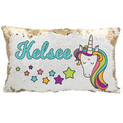 Handmade Personalized Stars Unicorn Rectangle Sequin Pillow Case