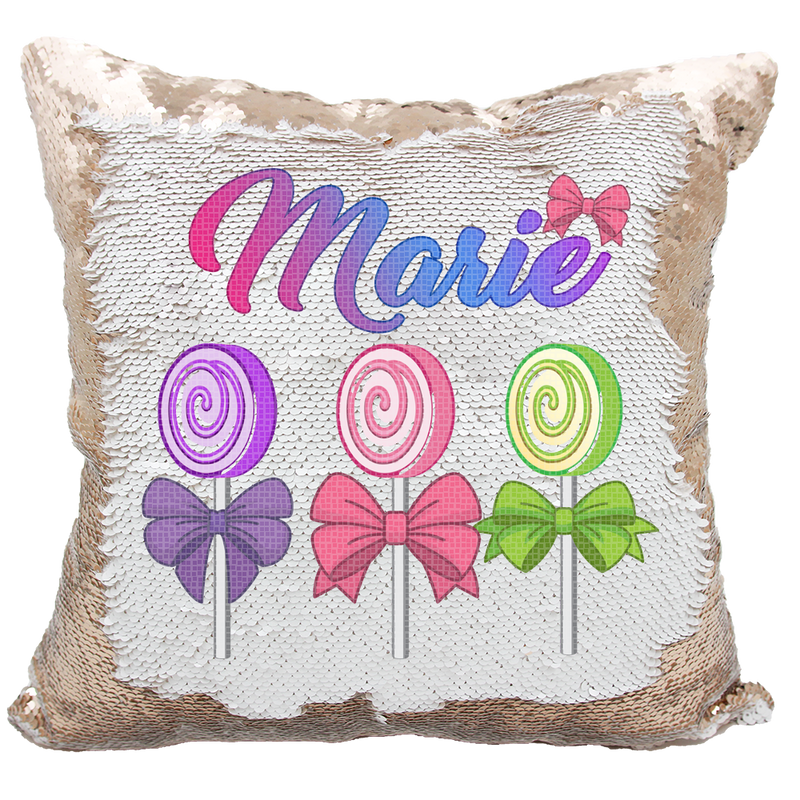 Handmade Personalized Lollipops & Bows Reversible Sequin Pillow Case