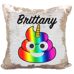Handmade Personalized Rainbow Poop Reversible Sequin Pillow Case