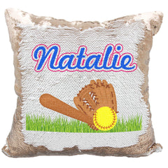 Handmade Personalized Softball Field Reversible Sequin Pillow Case
