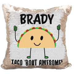 Handmade Personalized Taco Bout Awesome Reversible Sequin Pillow Case