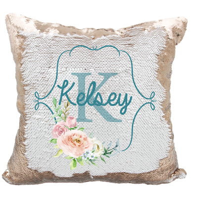 Handmade Personalized Floral Monogram Reversible Sequin Pillow Case