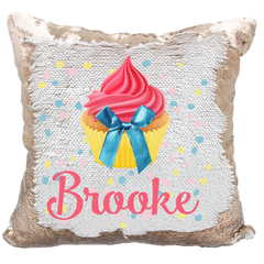 Handmade Personalized Cupcake Bow Reversible Sequin Pillow Case